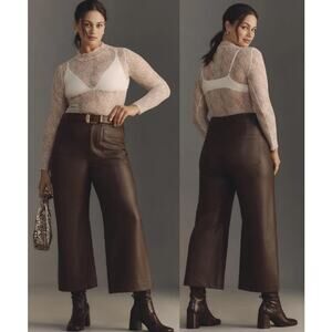 Maeve by Anthropologie The Colette Wide-Leg Faux Leather Pants Chocolate Size 33